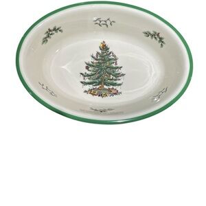 Spode Christmas Tree Design Baking Dish with Green Trim